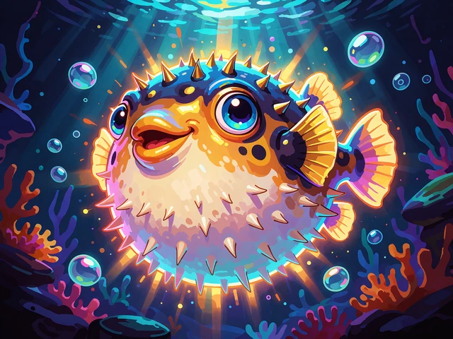 Złota, promienna rybka fugu na tle słonecznych promieni pod wodą - sloty od Pragmatic Play